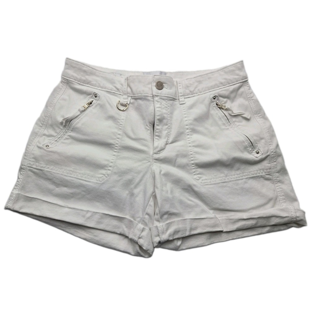 White House Black Market Pret-A-Play Shorts Women 6 White Mid Rise 4.5" Zip